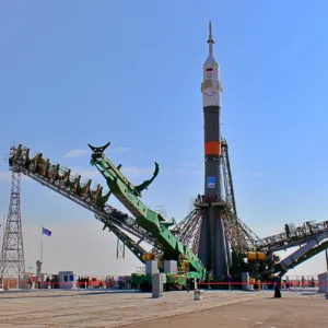 Entdecke Kasachstan - Gagarin-Startplatz mit Sojusrakete im Kosmodrom Baikonur